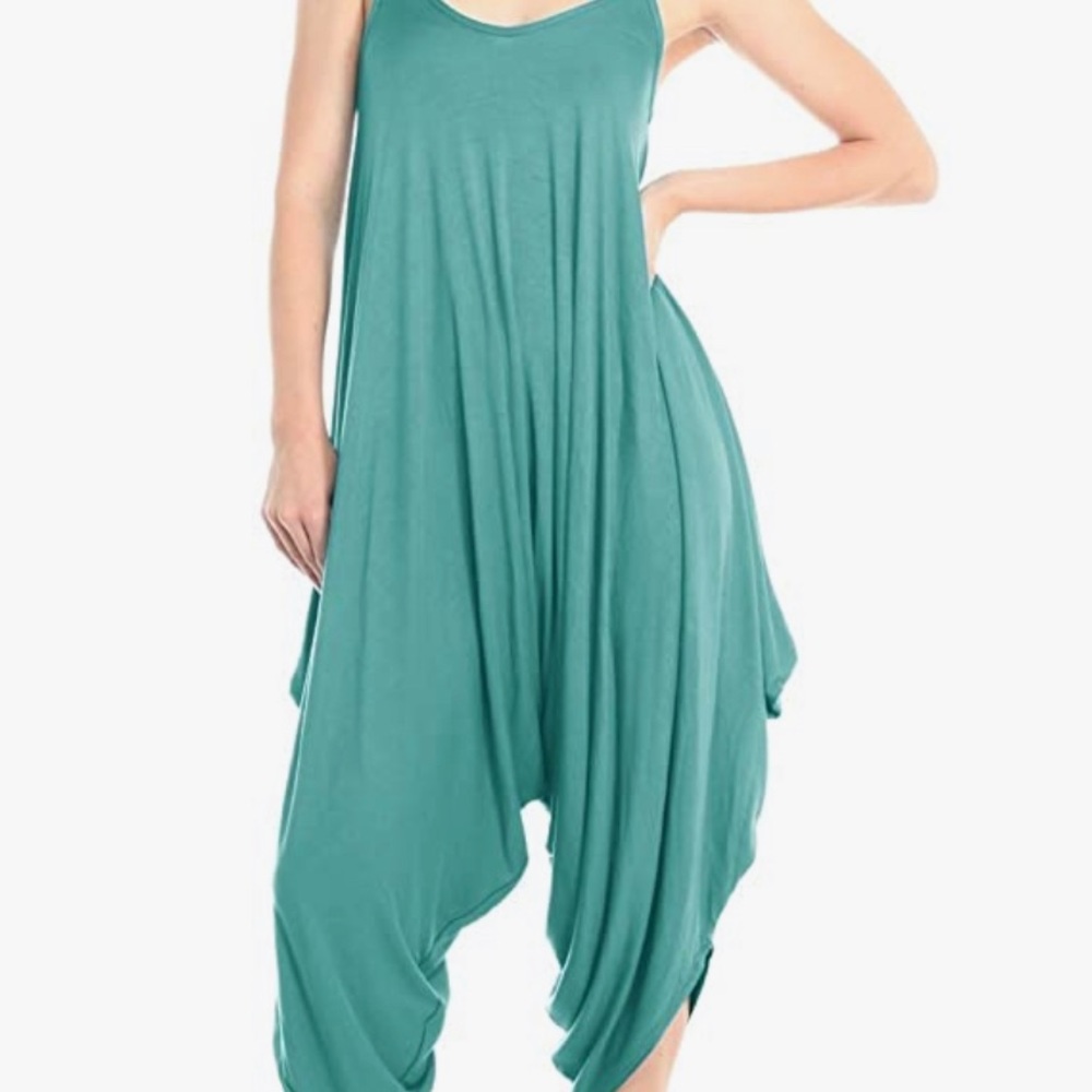 VIV Collection Solid Spaghetti Strap Harem Jumper